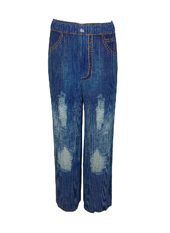 1240008 Denim Printed Flare Pleated Pants *Preorder