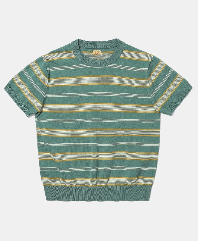 1950s Ribbed Striped Knit T-Shirt - Green