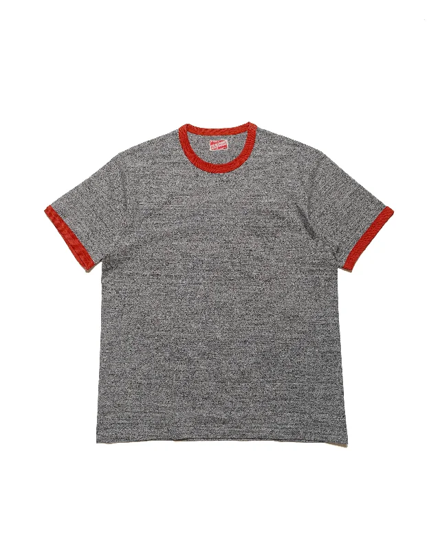 The Real McCoy's MC24020 Pocket Tee / Heather Gray, Ringer Gray/Cherry