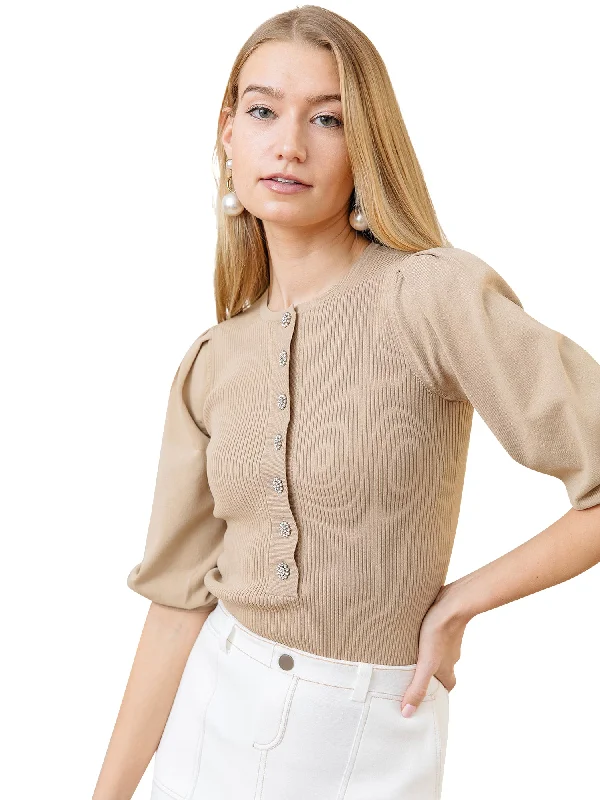 Apparalel Balloon Sleeve Ribbed Top