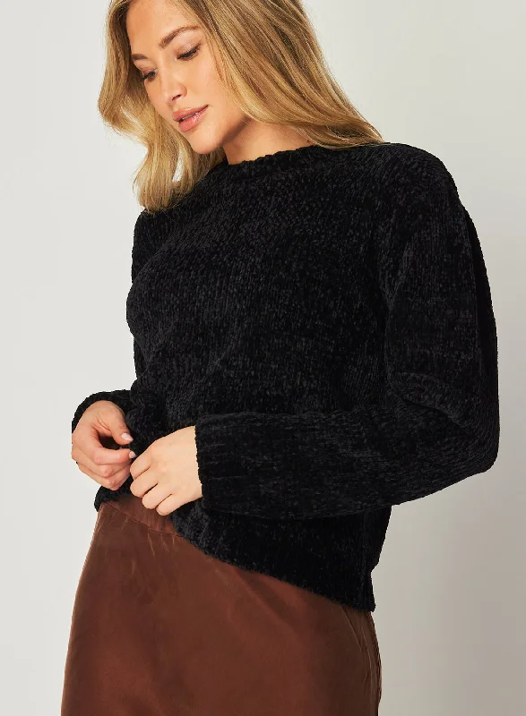 Crew Neck Chenille Sweater - Black