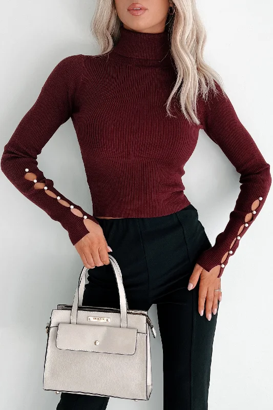 Delightfully Determined Cut-Out Pearl Sleeve Top (Wine)