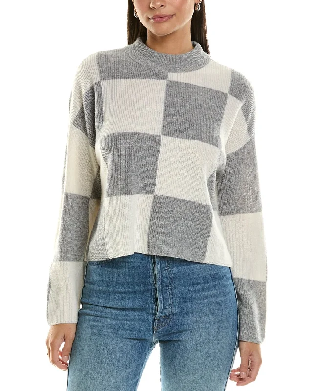 Design History Check Mock Neck Cashmere Sweater