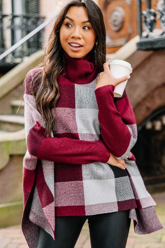 Get Your Attention Burgundy Red Plaid Sweater