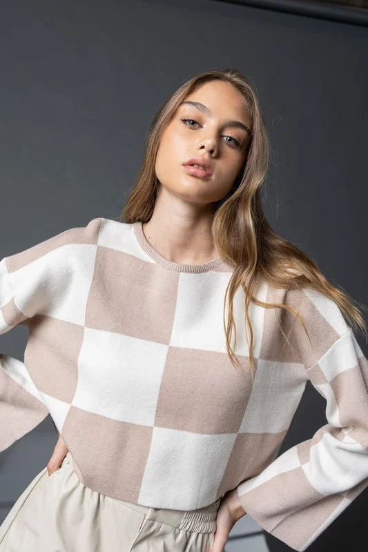 SARAH CHECKERED LONG SLEEVE TOP - RESTOCKED