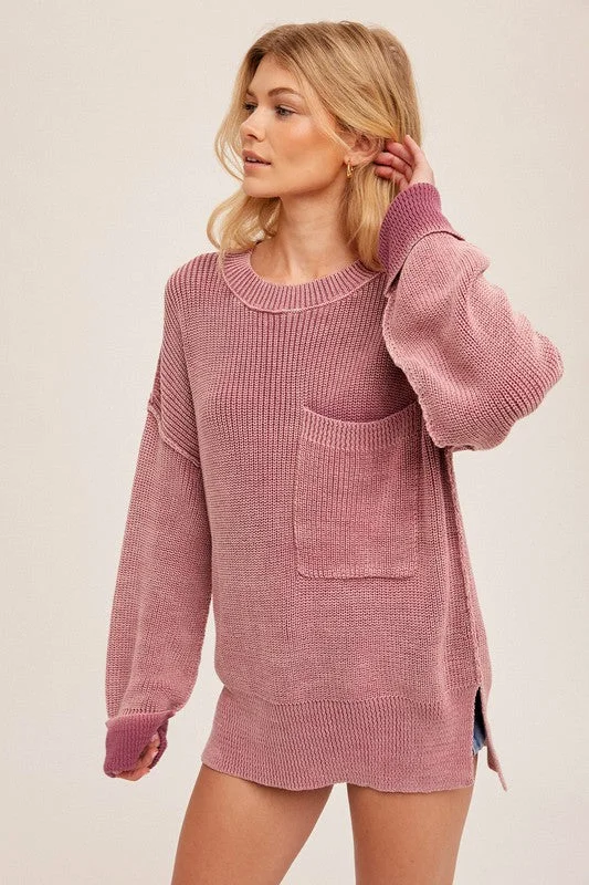 WASHED OVERSIZE MAUVE SWEATER