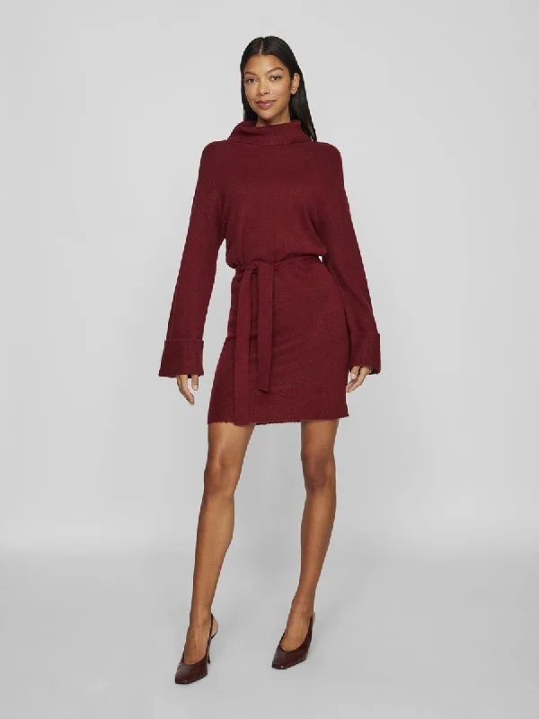 Alva Tie Belt Knit Dress (Cabernet)