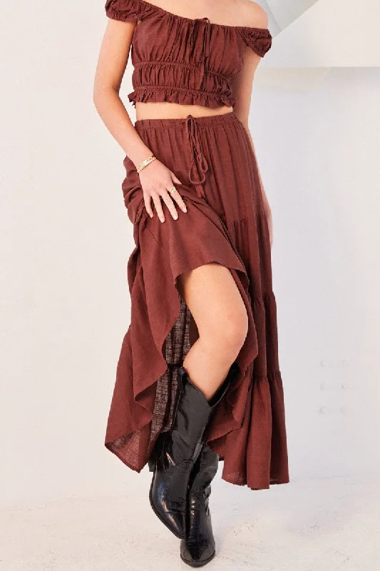 Brown Maxi Skirt Tiered