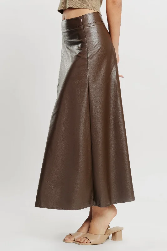 Brown Flared Leather Skirt