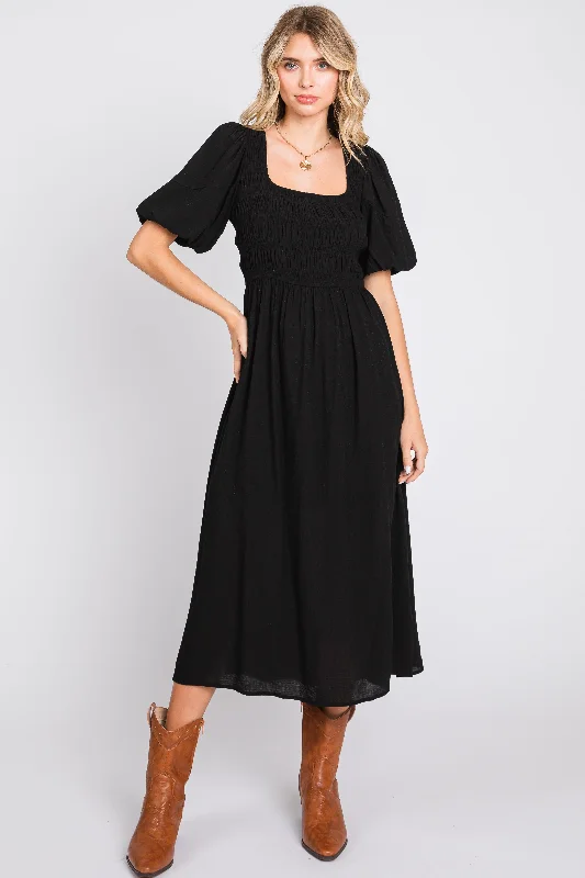 Black Square Neck Midi Dress