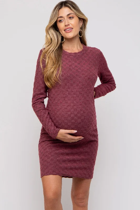 Burgundy Soft Brushed Knit Long Sleeve Maternity Dress