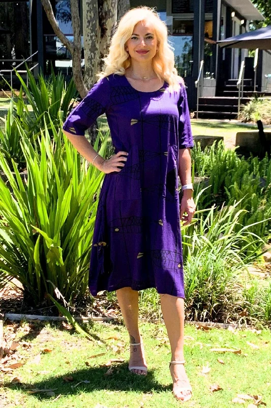 Purple Linen Cotton Print Tunic Dress