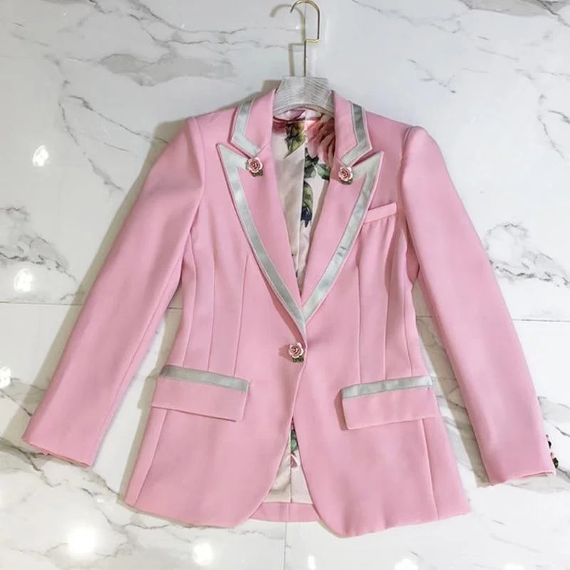 Elegant Pink Blazer Women - Casual - Plain-Solid