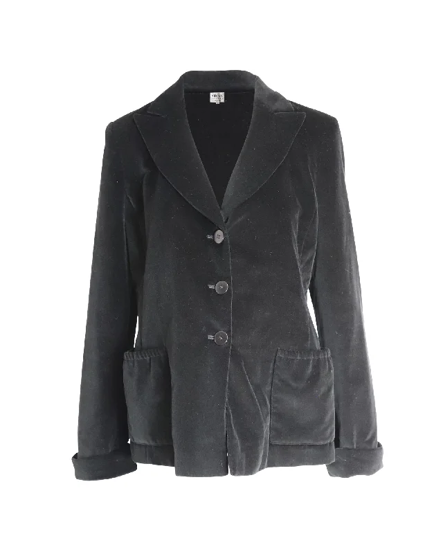 Armani Collezioni Velvet Blazer in Black Cotton