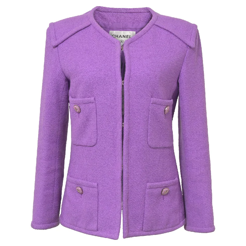 Chanel CC Button Four Pockets Jacket in Purple Tweed