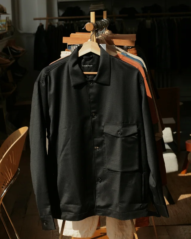 Double Layered Wool Overshirt in Black