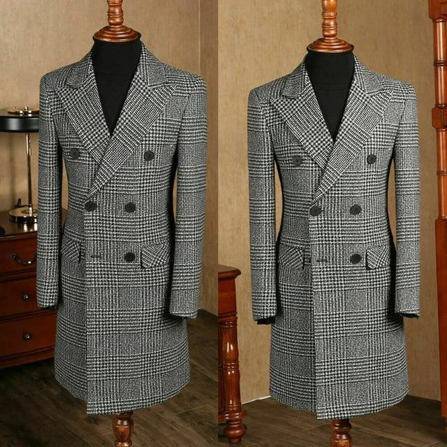 Houndstooth Tweed Coat For Men