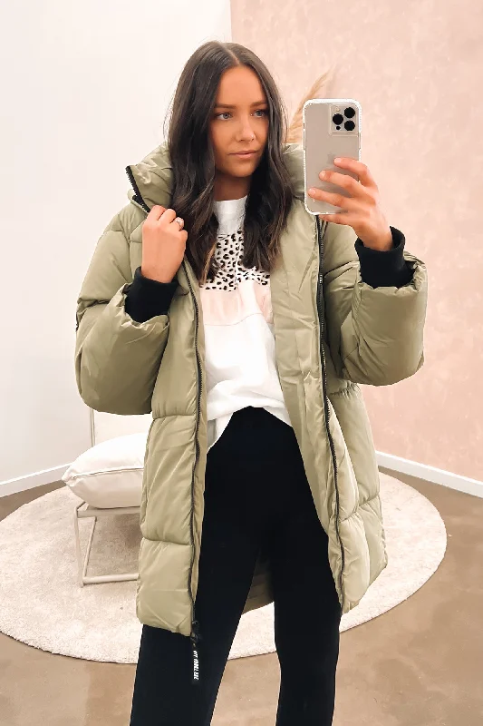 Remi Luxe Midi Puffer Khaki