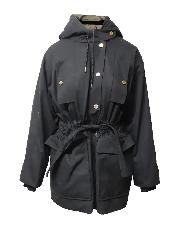 Sandro Hooded Parka in Black Cotton