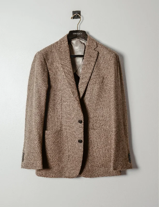 BKT35 Unstructured Jacket in Herringbone Tweed - Coffee