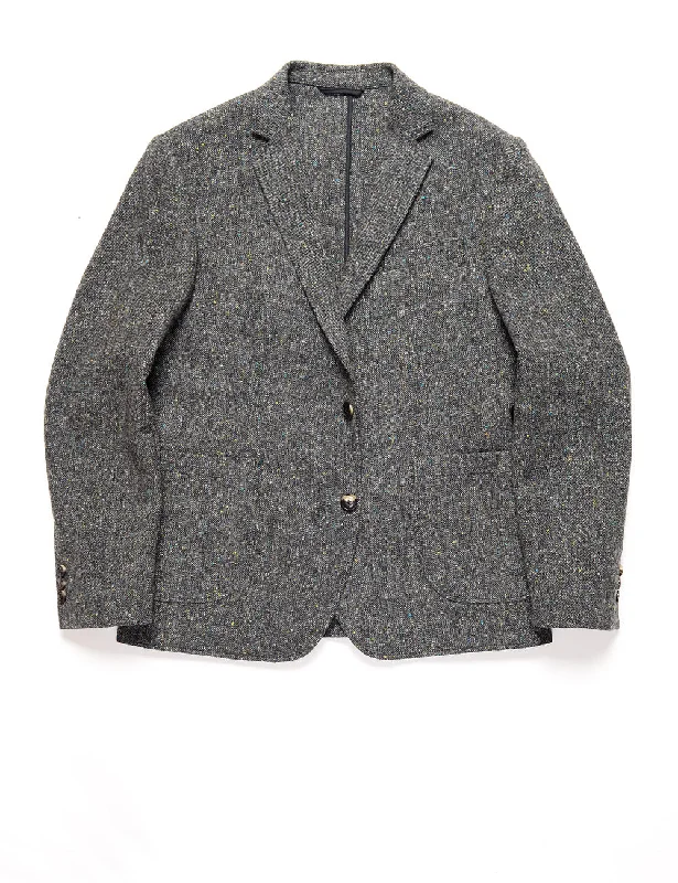 BKT35 Unstructured Jacket in Flecked Donegal Tweed - Lead Gray