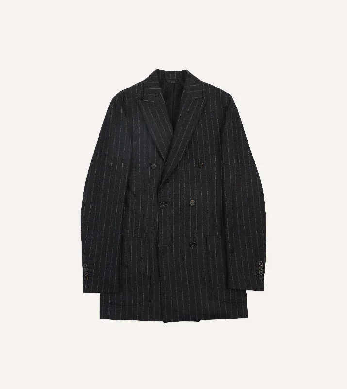 Grey Chalkstripe Wool Double-Breasted Tailored Jacket