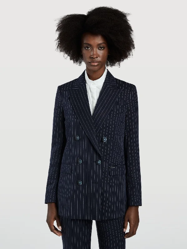 Pinstripe Double-Breasted Suit Blazer