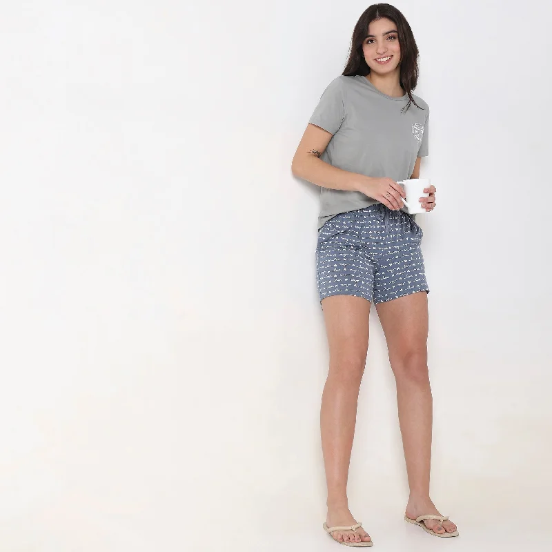 Regular Fit Printed Mid Rise Lounge Shorts